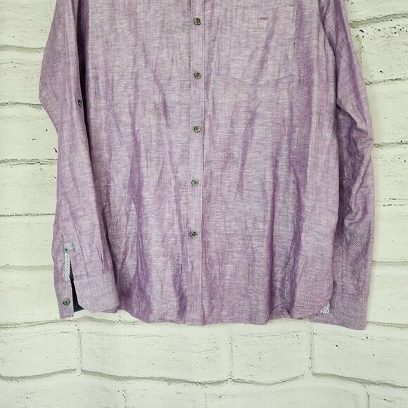 Ted Baker London Linen Blend Longsleeve Button Down Shirt Purple Size 5 XL - Picture 4 of 11